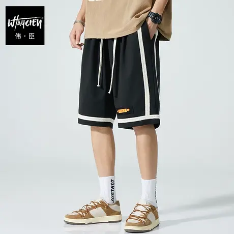 伟臣潮牌大码男装夏季新品男休闲短裤胖子加肥加大拼接宽松五分裤商品大图