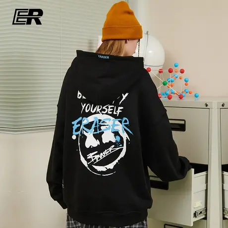 ER字母印情侣卫衣春秋季抽绳连帽2023新款休闲国潮情侣装上衣外套图片