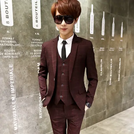 男士西服套装青少年韩版修身小西装三件套学生休闲西装结婚正装潮商品大图