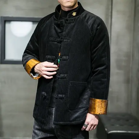 冬棉衣男中国风灯芯绒复古中式唐装盘扣休闲加厚保暖大码男装棉袄图片