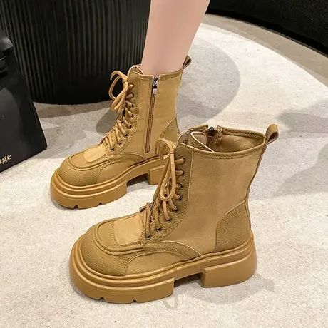 马丁靴女2023年秋季款新款炸街短靴薄款棕色夏款英伦风大黄靴子女商品大图