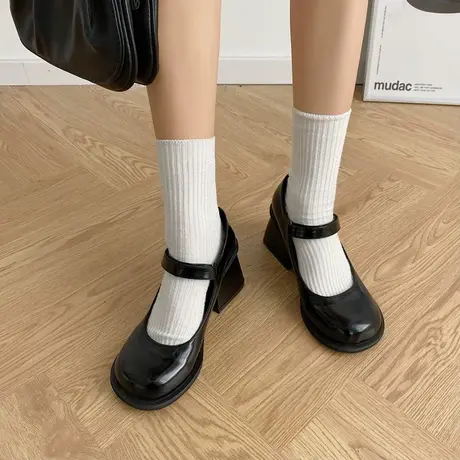黑色复古粗跟高跟鞋皮鞋女2024年夏季新款法式ins潮玛丽珍鞋单鞋商品大图