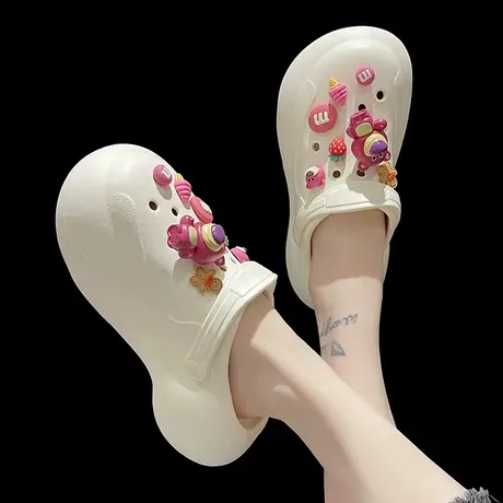 小熊洞洞鞋女夏季时尚外穿可爱包头厚底踩屎感防滑增高沙滩凉拖鞋商品大图