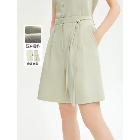 朗姿复古高腰阔腿短裤高级感直筒五分裤休闲裤女2023新款裤子奥莱商品大图