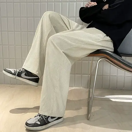 灯芯绒裤子男秋冬季宽松直筒雪尼尔阔腿卫裤潮牌大码休闲加绒长裤商品大图