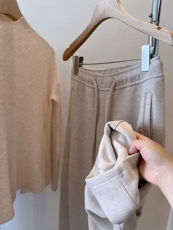 绵羊毛毛呢休闲裤 松紧腰系带柔软垂感加厚阔腿直筒显瘦镰刀裤女商品大图