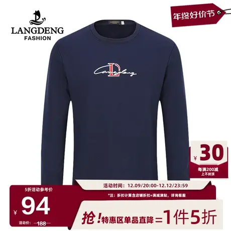 浪登男士字母印花长袖T恤2024秋季时尚圆领潮流休闲打底上衣男图片