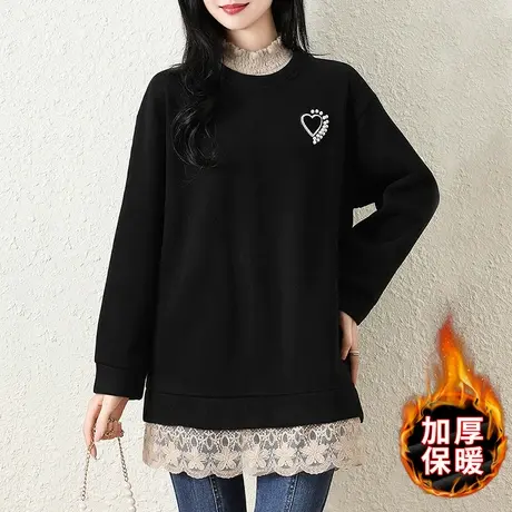 秋冬加绒加厚半高领打底衫女宽松加大码女装中年妈妈休闲显瘦卫衣图片