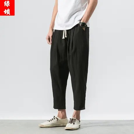 夏季裤子男棉麻九分裤休闲宽松大码薄款亚麻中国风复古小脚哈伦裤商品大图