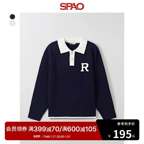 SPAO韩国同款2024年春季新款女士宽松休闲翻领套头毛衣SPKWE12C54商品大图