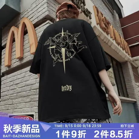 短袖T恤男春秋潮牌2022新款宽松大码纯棉美式高街复古天使上衣商品大图