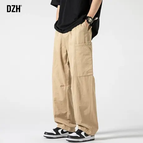 男士卡其色直筒休闲裤男春季宽松阔腿裤子男款工装裤长裤2024新款商品大图