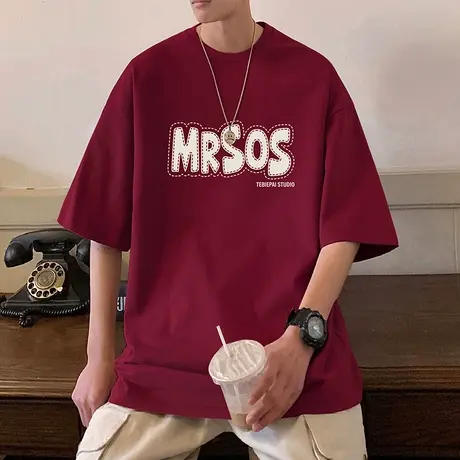 夏季纯棉短袖t恤男潮牌字母印花情侣上衣服美式高街宽松休闲半袖商品大图