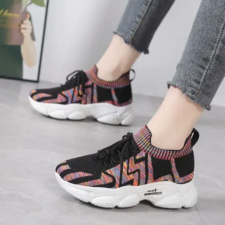 飞织网面运动鞋女透气2024春秋季新款软底轻便袜子鞋学生小白鞋子商品大图