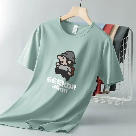 莫代尔短袖t恤男夏季像素印花半袖圆领上衣服速干冰丝凉感体恤衫图片