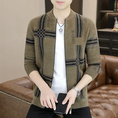 秋冬季开衫外套男士毛衣潮流加厚拉链毛线衣青年休闲修身针织衫帅商品大图