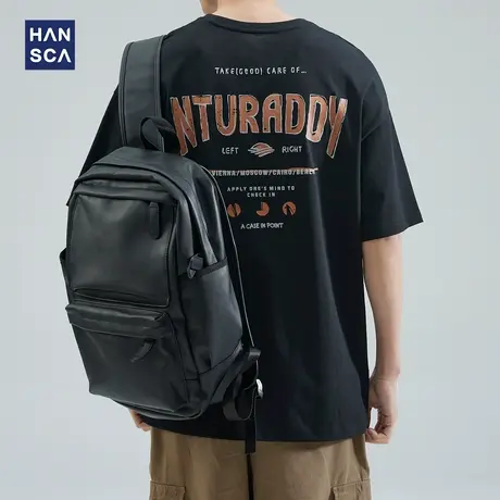 hansca 重磅短袖t恤男宽松圆领夏季潮牌印花休闲运动大码纯棉体恤商品大图