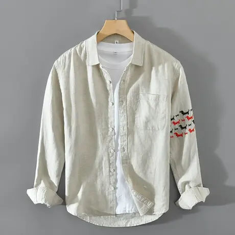 纯亚麻休闲衬衫男白色衬衣男士小众百搭春秋款外套新款宽松长袖潮商品大图