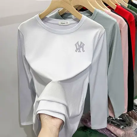 纯棉白色t恤女圆领内搭打底衫体恤高级感舒适chic早春设计感上衣商品大图