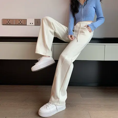 白色高腰垂感香蕉裤女春秋2024年新款休闲阔腿裤直筒显瘦美式卫裤商品大图