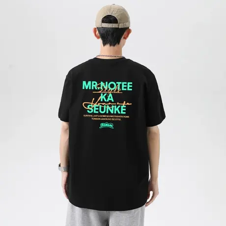 重磅纯棉t恤男短袖美式潮流圆领体恤黑色上衣服夏季潮牌全棉半袖商品大图