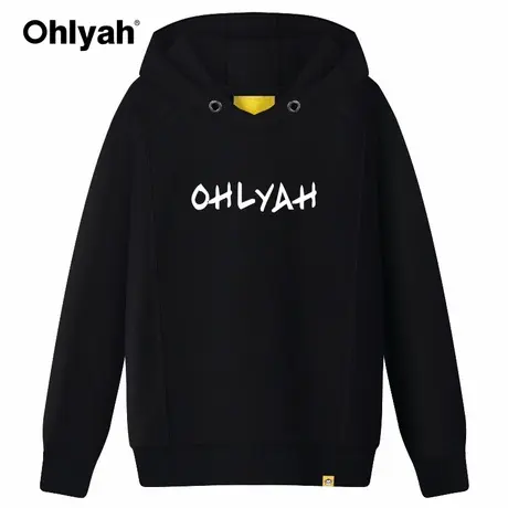 Ohlyah品牌2023秋装连帽宽松情侣卫衣女韩版学生套头黑色上衣帽衫商品大图
