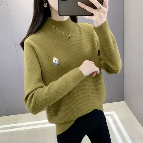 秋冬新款半高领套头双面妮毛衣女洋气韩版修身针织衫内搭打底衫女图片