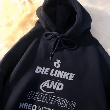 2021炸街卫衣加绒加厚高街hiphop酷潮慵懒风小众chic宽松连帽上衣商品大图