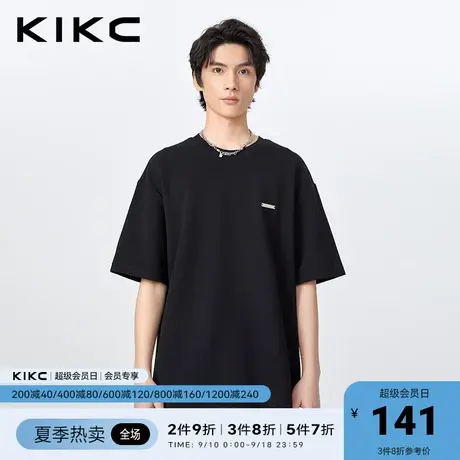 kikct恤男2023春夏新款商场同款肌理面料金属标商务休闲圆领短袖图片