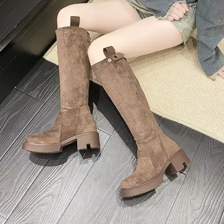 2023年新款百搭时尚复古骑士靴女潮厚底弹力瘦瘦靴女不过膝长靴女商品大图