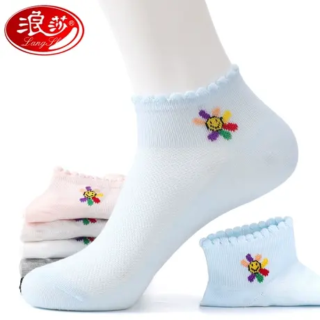 浪莎全棉袜女夏天薄款中筒袜纯棉夏季少女生网眼透气超薄女士袜子商品大图