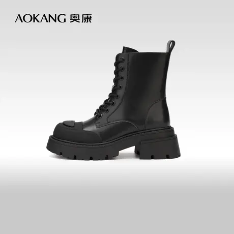 【门店发货】奥康女鞋 冬季新款时尚拼色小个子增高马丁靴图片