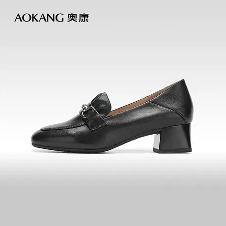【门店发货】奥康女鞋 2024春季新款优雅浅口方跟通勤办公室单鞋图片