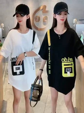 新款时尚夏装欧版大口袋短袖宽松体恤衫夏季显瘦洋气短袖t恤休闲商品大图