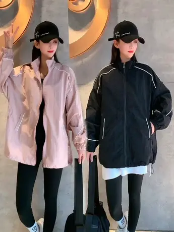 bf风黑白撞色宽松立领冲锋衣外套女2023春季新款下摆抽绳休闲夹克图片