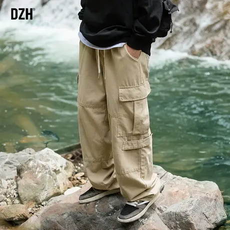 男士卡其色工装裤子男秋季休闲裤宽松直筒2023新款美式机能冲锋裤商品大图