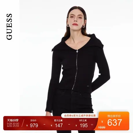 GUESS女士时尚螺纹翻领拉链开襟毛针织衫-YO4S3662商品大图