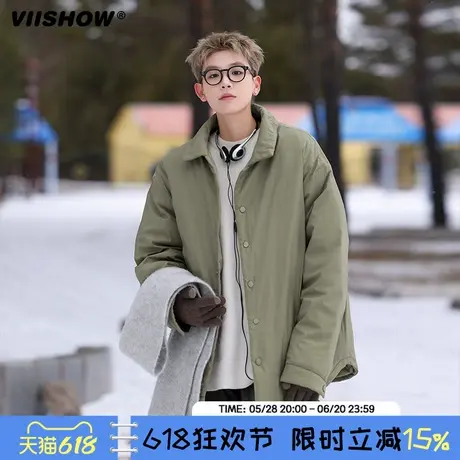 VIISHOW军绿色衬衫领羽绒服男冬季短款保暖白鸭绒外套潮牌羽绒衣商品大图