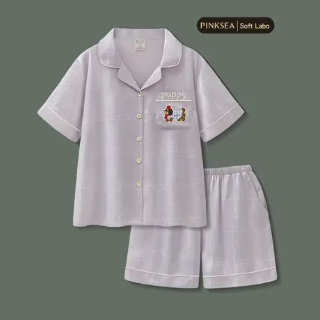 Pinksea睡衣女款夏季新款冰丝短袖短裤套装可爱腊肠狗女士家居服图片