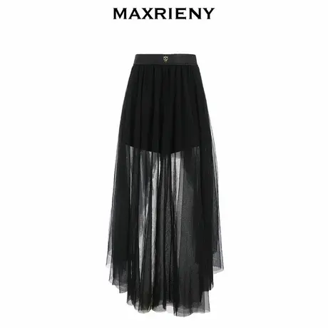 【奥莱】MAXRIENY网纱蓬蓬裙夏季设计感小黑裙复古半身裙图片