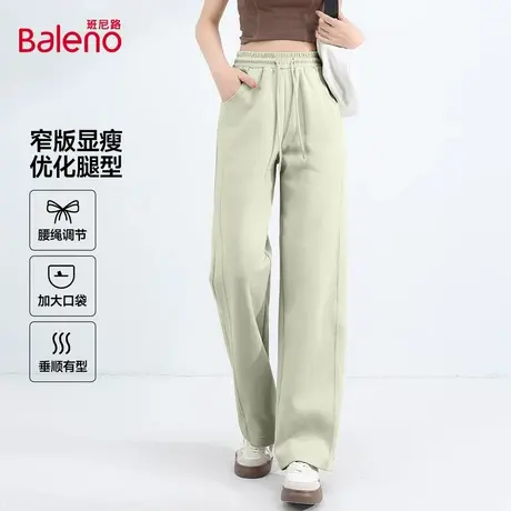 班尼路灰绿色拼接直筒裤女2025秋季新款显高垂顺感遮肉休闲长裤Q商品大图