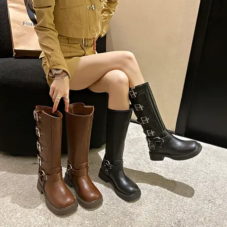 靴子女夏季2023年新款复古粗跟显瘦长筒靴爆款网红ins西部牛仔靴图片