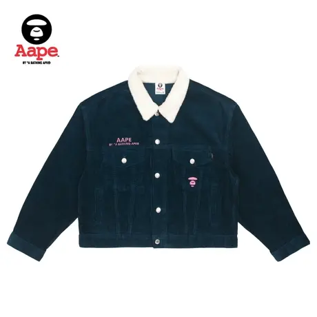 Aape女装秋冬撞色字母刺绣图案贴布毛领灯芯绒夹克外套7473XAH商品大图