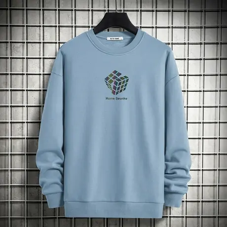 男士卫衣2023新款秋冬款加绒加厚宽松潮流圆领无帽摇粒绒长袖t恤图片