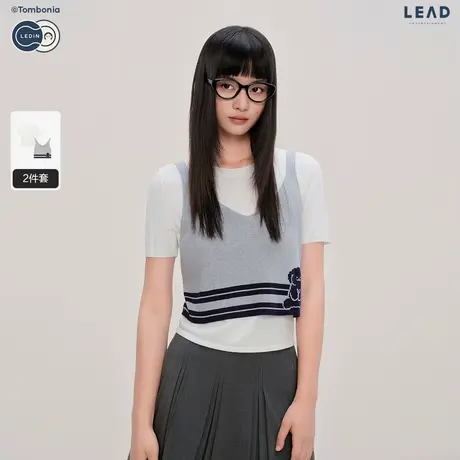 【tombonia联名】乐町商场同款拼接设计针织背心短袖女C2EEF3335图片