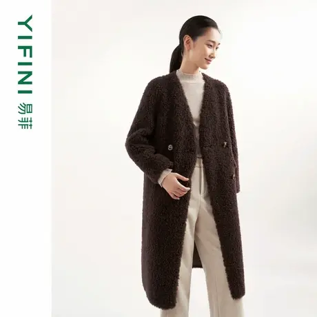 [专柜同款]Yifini/易菲摩登复古时髦宽松长款颗粒大衣女冬新商品大图