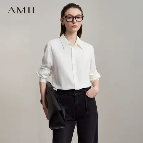 Amii2025秋新款极简纯色通勤百搭合体直筒弹力正肩长袖衬衫女商品大图
