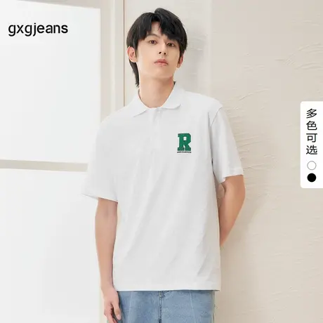 【2色可选】gxgjeans男装 2024年夏季新款白色刺绣翻领POLO衫男图片