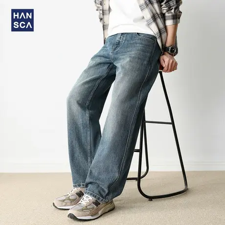 hansca复古纯棉水洗牛仔裤男直筒2025新款潮牌痞帅秋季宽松长裤子商品大图