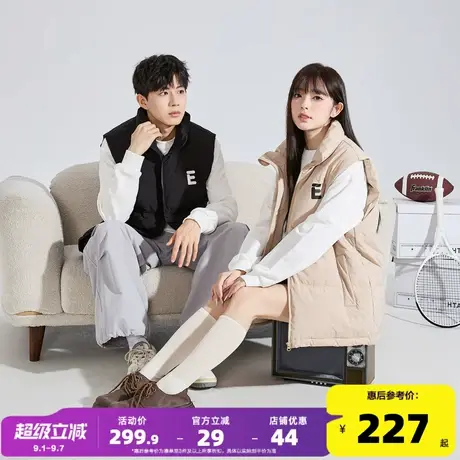 唐狮2024新款情侣立领前胸印花短款羽绒服马甲拉链厚背心外穿潮流商品大图